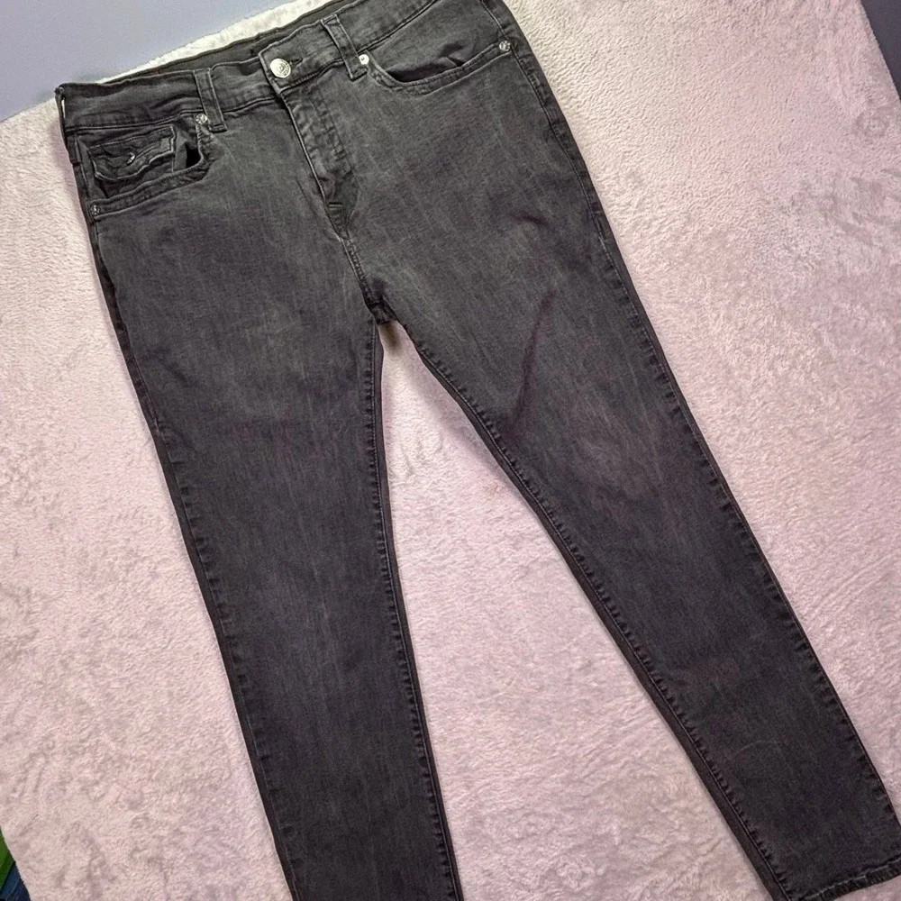 True Religion Mens Rocco Relaxed Skinny Jeans 38 Faded Black Flap Pocket Stretch